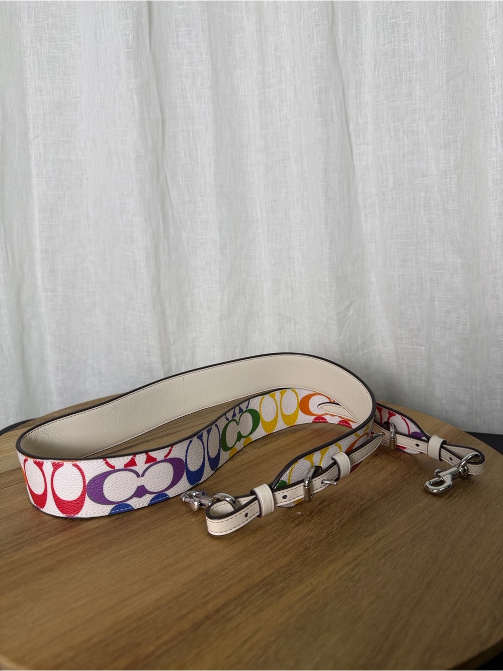 Coach Multicolor Signature Canvas Strap with Cream Leather Trim